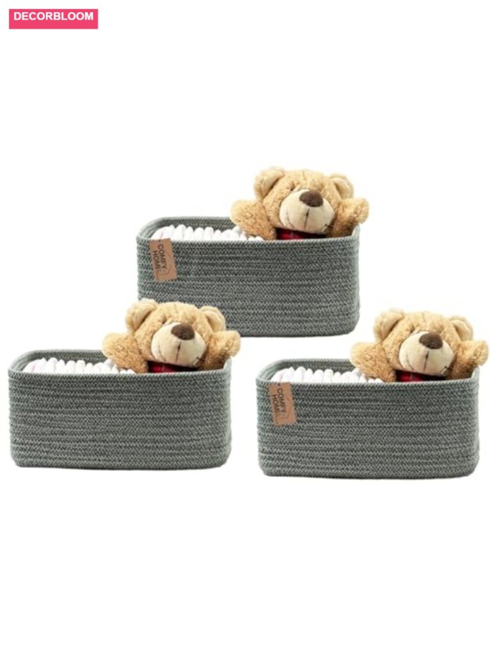 Cotton Rope Woven Storage Baskets Organizing Toy Bin Gift Bags 3 Pack